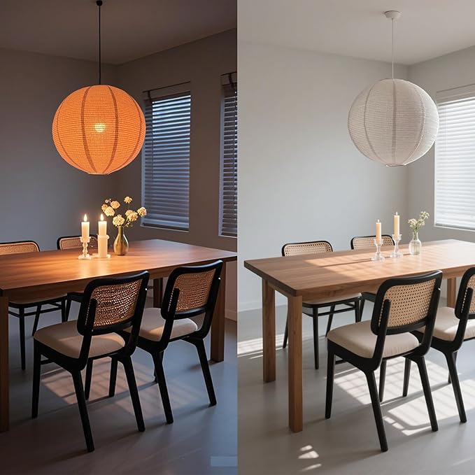 oetmilc-2PCS Hanging Lamp Shade Can replace Large paper lantern 20INCH Linen Pendant Light Shade Round Off-White Handmade Fabric Lampshades Decorations Suitable for the Living room Hallway Bedroom