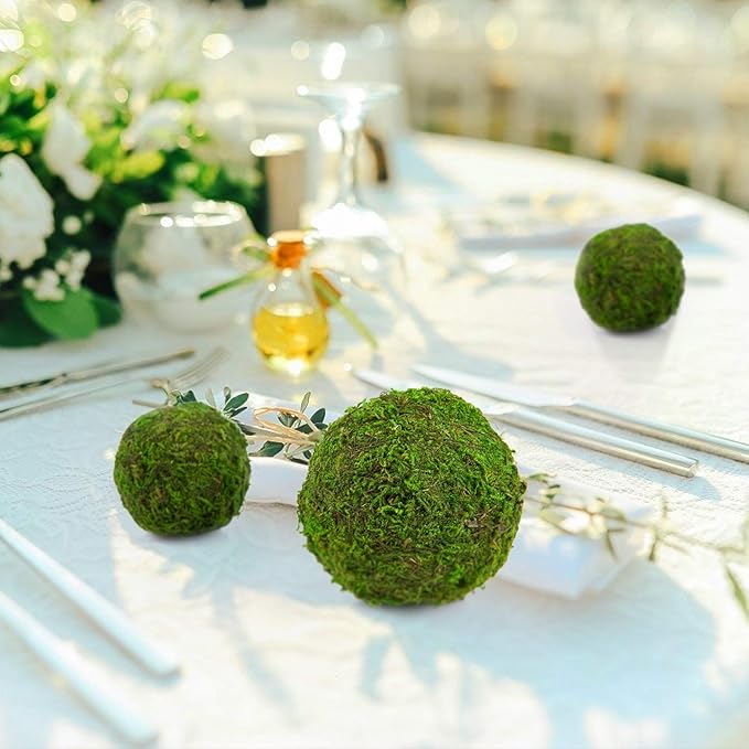 Biubee 18 Pack Decorative Faux Dried Moss Balls- 6pcs 3.1" Artificial Green Plant Mossy Globes+ 12pcs 2.2" Handmade Sphere Moss Gift for Home Dough Bowl Vase Chinoiserie Decors Party Wedding Display