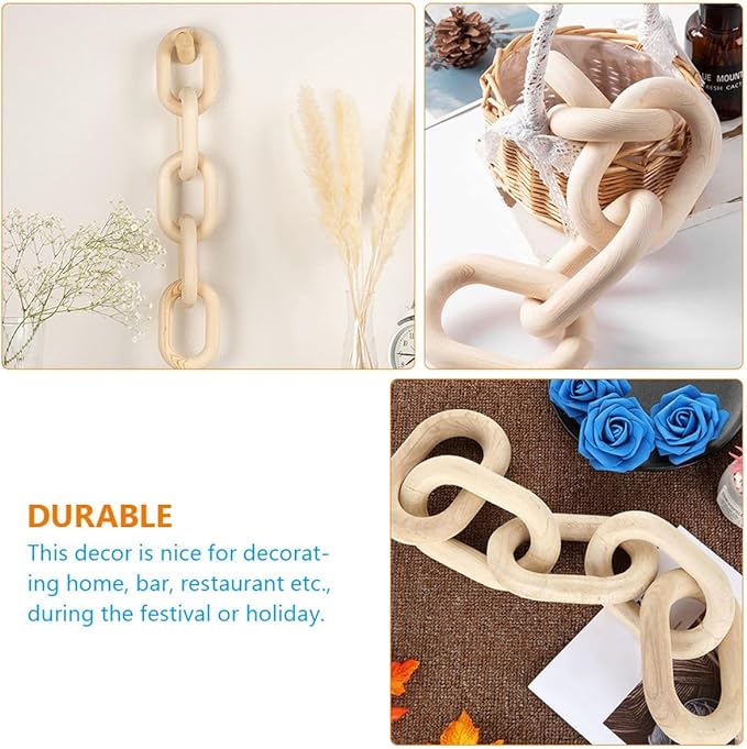 Ciieeo Wooden Five-Ring Chain Hanging Ornament Small Size Handmade Wood Pendant Wall Decor for Living Room and Coffee Shop Rustic Home Decoration