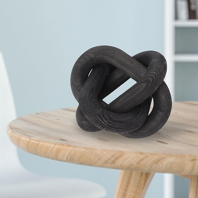 Wood Chain Link Decor, 3 Link Wood Knot Decor Boho Chain Decorative Chains Link Hand Carved Wooden Chains Links for Coffee Table Decors (Black)