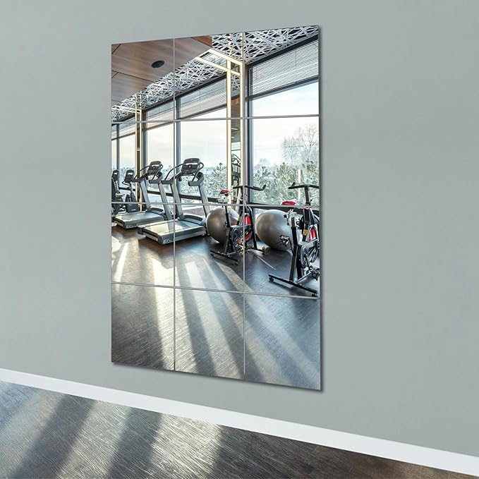 Ruomeng Home Gym Mirror Tiles 12" x 15" x 12Pcs Wall Mounted Mirror, Frameless Mirror Tiles for Home Gym, Bedroom, Door