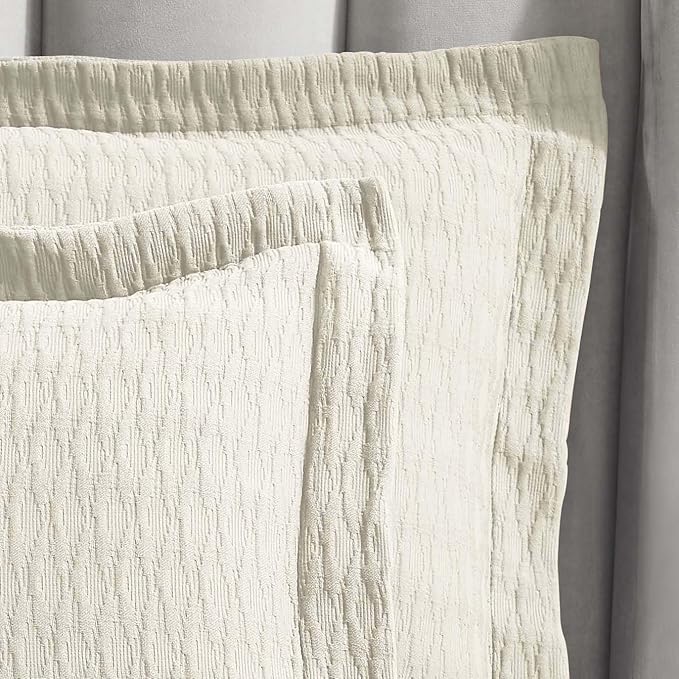 Superior 3 Piece Cotton Bedspread Set, Home Bed Decor, Decorative Bed Spread, 2 Pillow Shams, Medium Weight Blanket, Matelasse Coverlet, Bedding Essentials, Calvert Collection, Full, Ivory