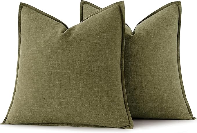 MIULEE Decorative Linen Pillow Covers 26x26 Inch Green Boho Farmhouse Neutral Couch Throw Pillows for Bed Pack of 2 Accent Outdoor Pillowcase Modern Sofa Cushion Livingroom Home Decor