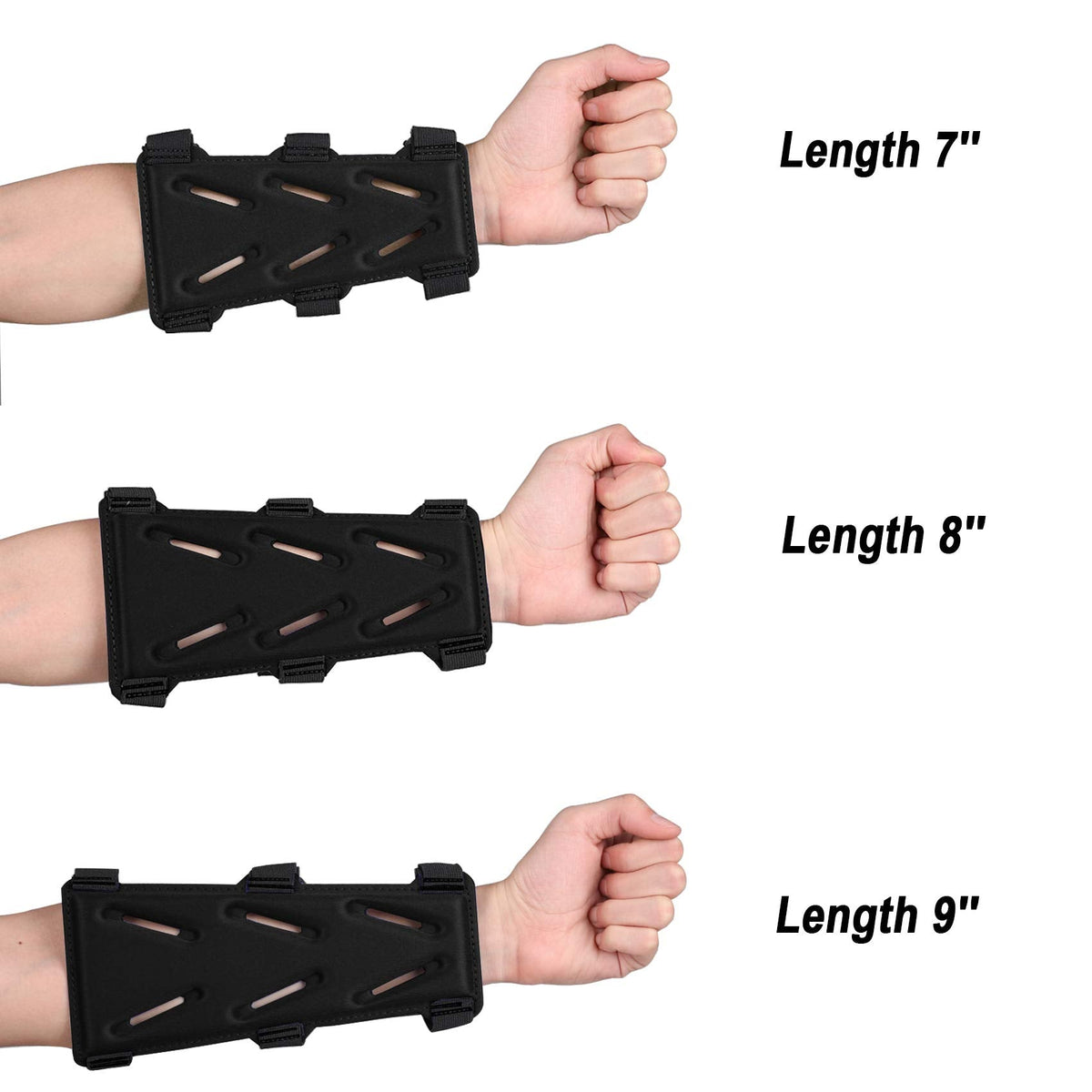 KRATARC Archery Arm Guard Adjustable 3-Strap Accessory Lightweight Hunting Target Practive Adult Unisex (Black, Length 9'')