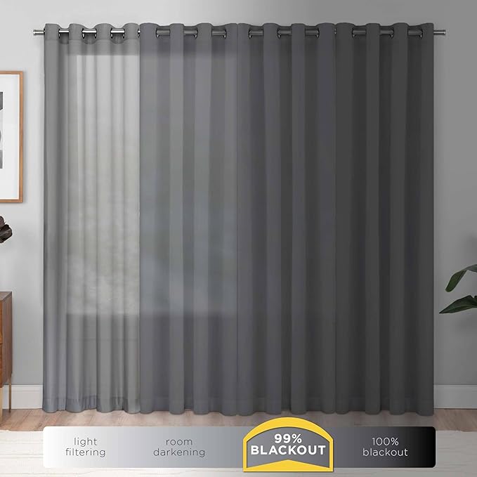 Eclipse Extra Wide Grommet Curtain, Kendall Sliding Patio Door Curtain Panel, Solid Textured Thermal Insulated and Noise Reducing Curtains, (1 Panel), 84 in Long x 100 in Wide, White