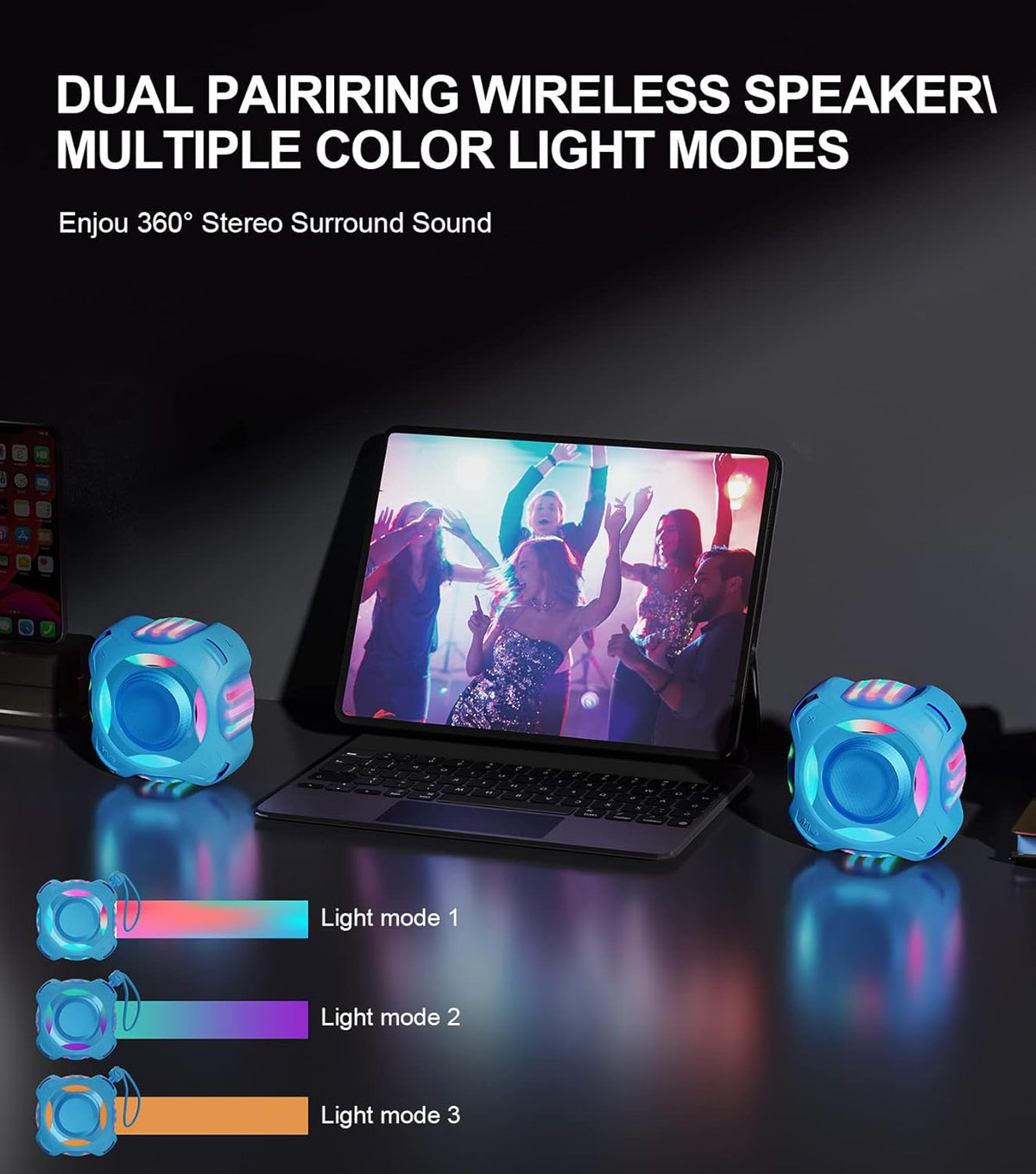 comiso IP67 2000mAh, Shower Bluetooth Speaker, Waterproof Speaker with LED Light, Portable Speakers with True Wireless