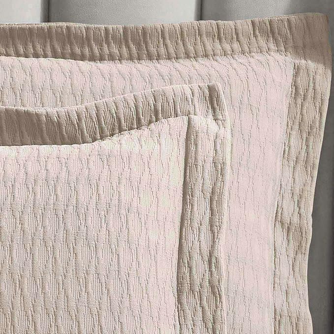 Superior 3 Piece Cotton Bedspread Set, Home Bed Decor, Decorative Bed Spread, 2 Pillow Shams, Medium Weight Blanket, Matelasse Coverlet, Bedding Essentials, Calvert Collection, Full, Beige