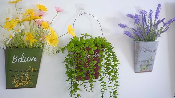 GDYOOSHOW 3Pcs 7.4" Tall Galvanized Metal Hanging Planter Rustic Wall Flower Bucket Echelon Wall Pot for Garden Balcony Indoor or Outdoor