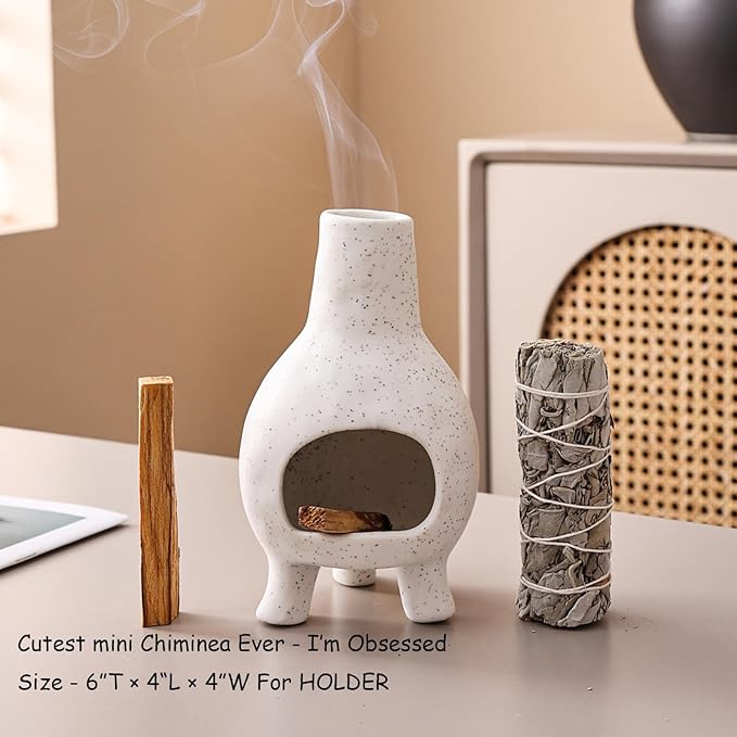 Ceramic Palo Santo Holder Burner - Mini Chimenea Incense Dish for Meditation Décor - Palo Santo Holder for Burn Palo Santo Sticks,Cones,Aromatherapy Yoga