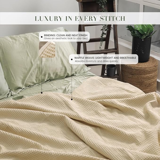 Salt Earth GOTS Certified 100% Organic Cotton Throw Blanket, 60" X 80" Waffle Blankets & Throws for Bed, Throw Blanket for Couch,Modern and Cozy Blanket, All Seasons, Comfy Soft Blanket (Parchment)