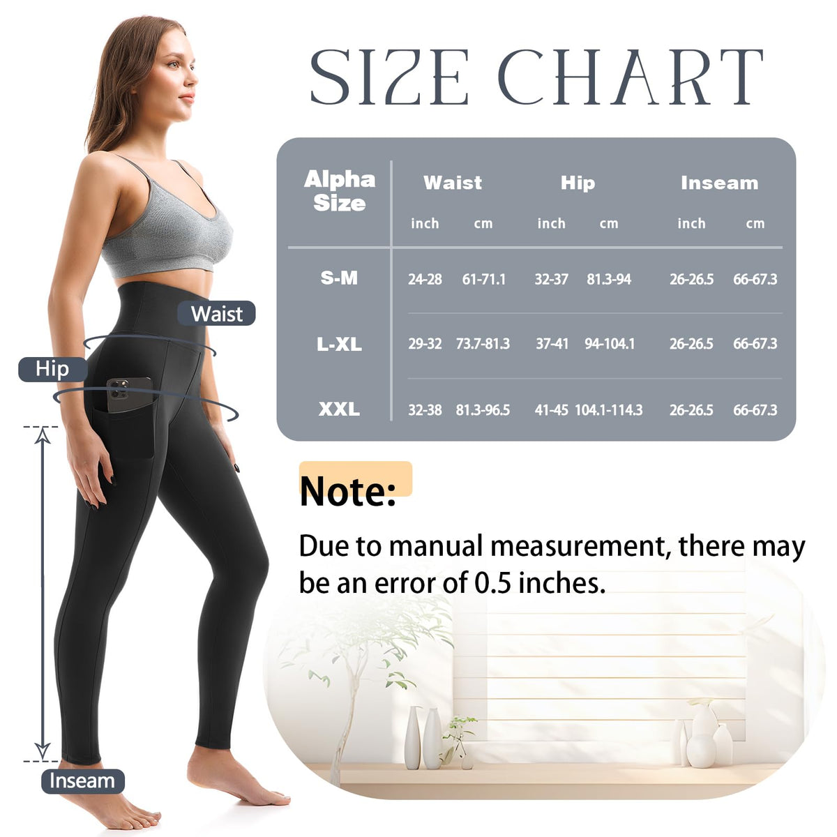 Leafigure 2 Packs Leggings with Pockets for Women, High Waisted Tummy Control Workout Leggings for Gym Black/Army Green SM