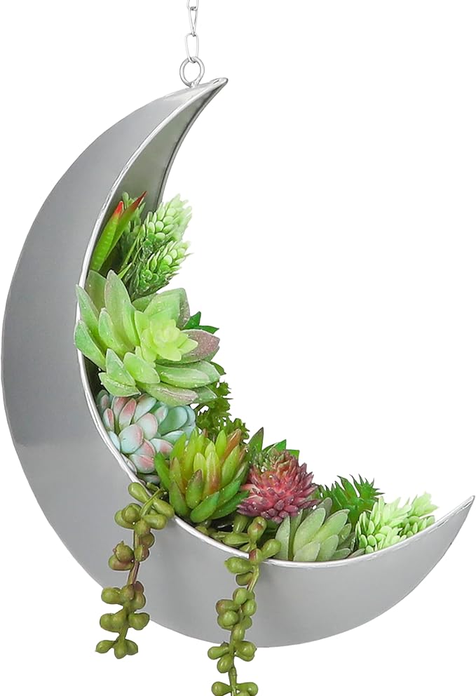 Hanging Moon Planter for Moon Room Decor - Great for Succulents, Air Plant, Mini Cactus, Faux, Artificial Plants-Boho Hanging Planters for Indoor Plants, Witchy Gifts for Women, Birthdays,Plant Lovers