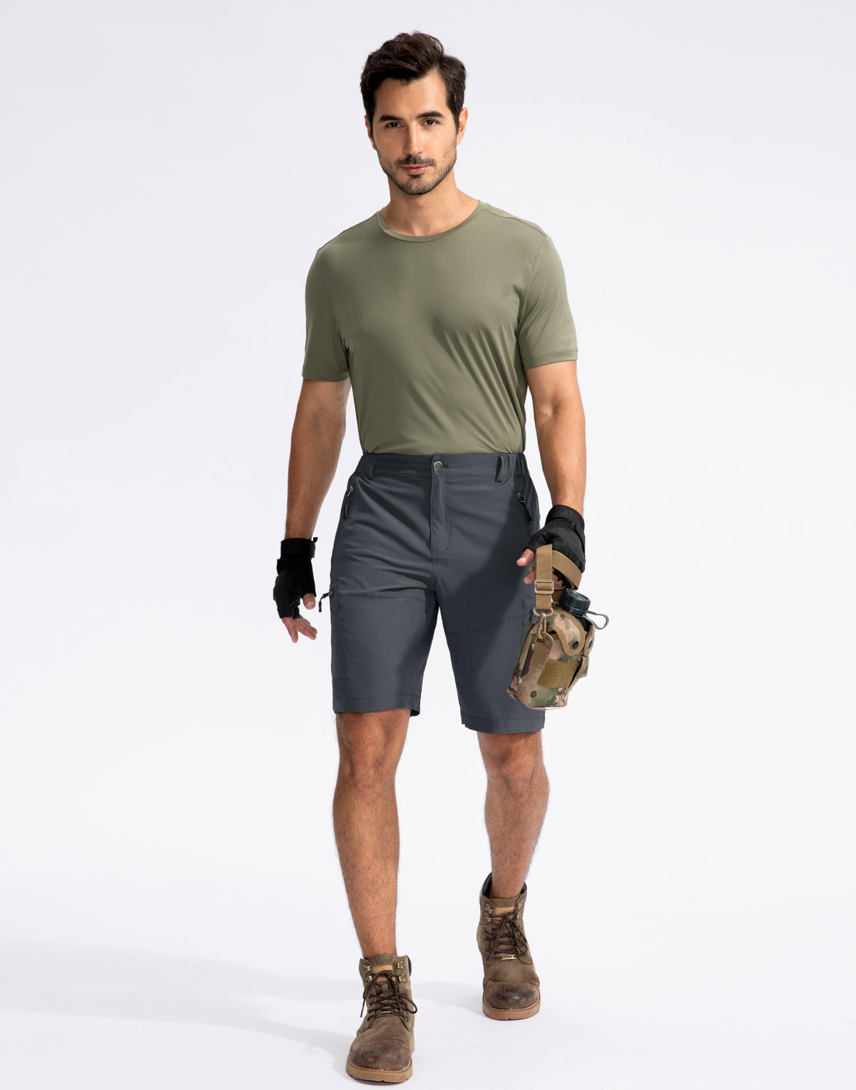 Pudolla Men's Hiking Cargo Shorts 9" Lightweight Outdoor Work Shorts for Men Travel Golf Camping Casual with 5 Zipper Pockets(Deep Grey XX-Large)