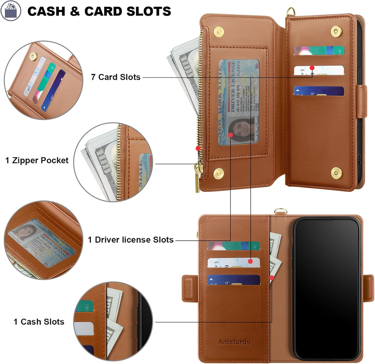 Antsturdy 12 12 6.1",Light Compatible with iPhone Wallet Case,RFID Blocking PU Leather Phone Case Women Men Kickstand