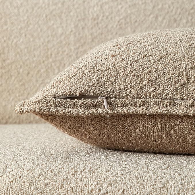 JUSPURBET 14x24 Pillow Covers Set of 2 Decorative Throw Pillow Covers Case for Couch Sofa Bed Soft Boucle Textured Lumbar Cushion Covers with Hidden Zipper for Home Decor Living Room,Oatmeal