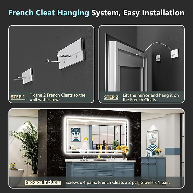 72x32 Inch LED Bathroom Mirror with Lights, Backlit & Front Lit, Anti-Fog Lighted Vanity Mirrors for Bathroom Wall, Dimmable, 3 Color Temperatures, Memory, Shatter-Proof, HD Tempered Glass