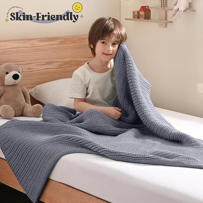 Guohaoi Knitted Weighted Blanket Kids (Light Grey 40"x60" 7lbs) No Beads Cooling Heavy Blanket, Home Decor Breathable Chunky Knit Blanket for All-Season Use