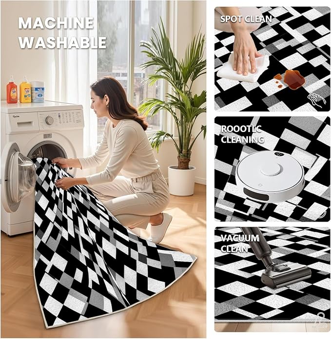 Black White and Grey Rug - Geometric Area Rug, Area Rugs 5x6, Modern Abstract Rugs, Irregular Block Splicing Carpet Washable Non Slip Home Decor Carpet for Living Room