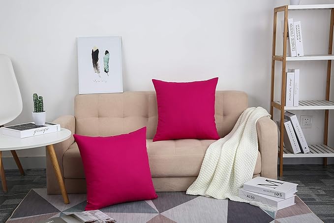 TangDepot Cotton Solid Throw Pillow Covers, 24" x 24" , Brilliant Rose, 1 Count (Pack of 1)