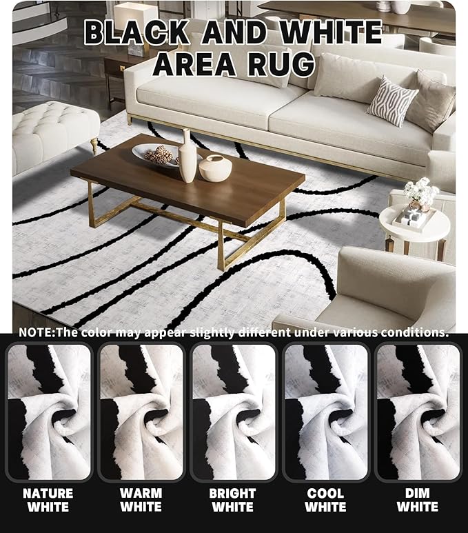 YIHOUSE Black Modern Area Rug 6x9,Abstract Rugs for Bedroom,Black and White Geometric Rug,Minimalist Striped Rug,Dark Washable Area Rugs 5x7 Non Slip Rugs for Living Room,Office