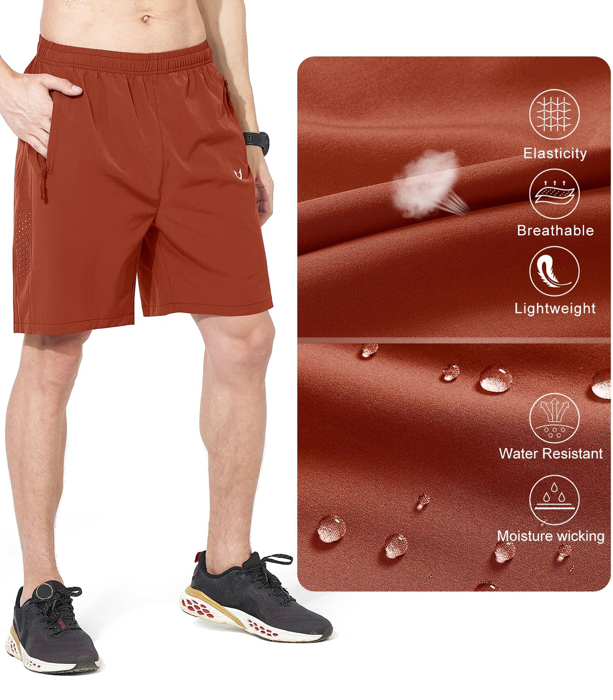 NORTHYARD Men's Athletic Running Shorts Gym Workout 7"/9"/5" Quick Dry Lightweight Sports Basketball Tennis 3 Zipper Pockets REDCLAY S