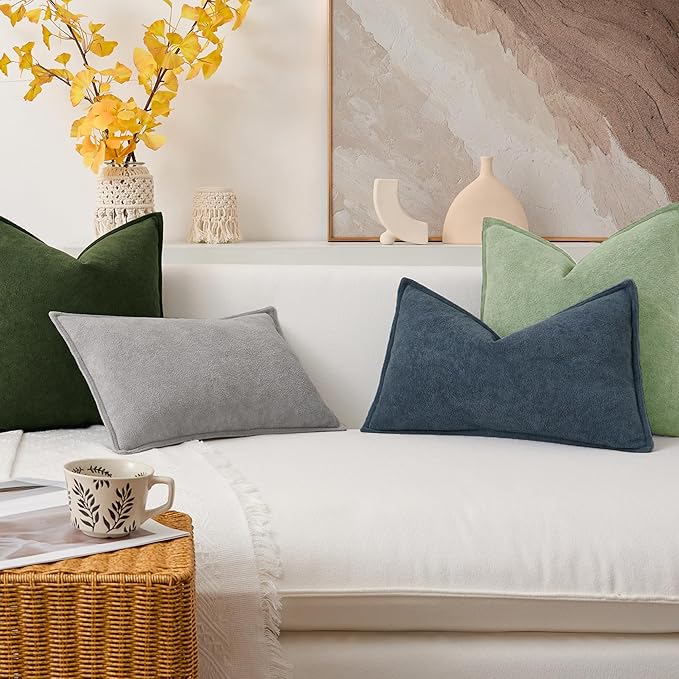 Kevin Textile Spring Waterproof Decorative Pillow Covers Sage Green 26x26 Inch Pack of 2 Soft Boucle Textured Euro Pillowcases Elegant Accent Pillows for Couch Sofa Chair Bed Home Decor Indoor Outdoor