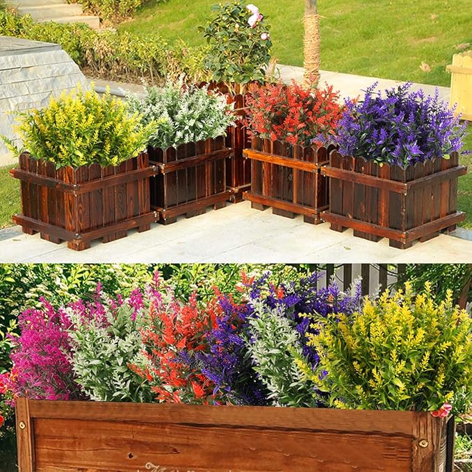 RECUTMS 8 Bundles Artificial Flowers Fake Outdoor Plants Faux Lavender Flower Plastic Shrubs Faux Flowers Fake Ferns Winter Artificial Fowers for Outdoors Indoor Outside Hanging Decorations (Fuchsia)