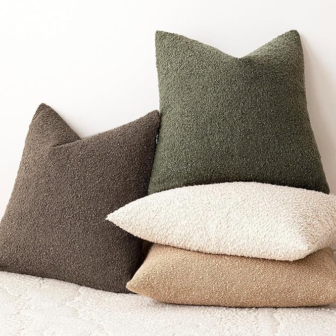 Foindtower Decorative Textured Boucle Throw Pillow Covers Accent Solid Pillow Cases Neutral Soft Cozy Couch Cushion Case for Chair Sofa Bedroom Living Room Home Decor 26x26 Inch,1PC,Light Brown