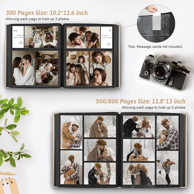 Popotop Photo Album 4x6 800 Pockets with Leather Hardcover Cover, Large Photo Album Binder Book with 80Pcs Pages for Family Travel Wedding Baby Gifts