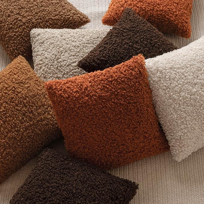 Foindtower 2 Pieces 26x26 Inch Burnt Orange, Faux Fur Throw Pillow Cover Accent Sherpa Furry Pillow Cover Fuzzy Soft Pillowcases Cozy Sheepskin Decorative Fleece Cushion Case for Bed Couch Living Room