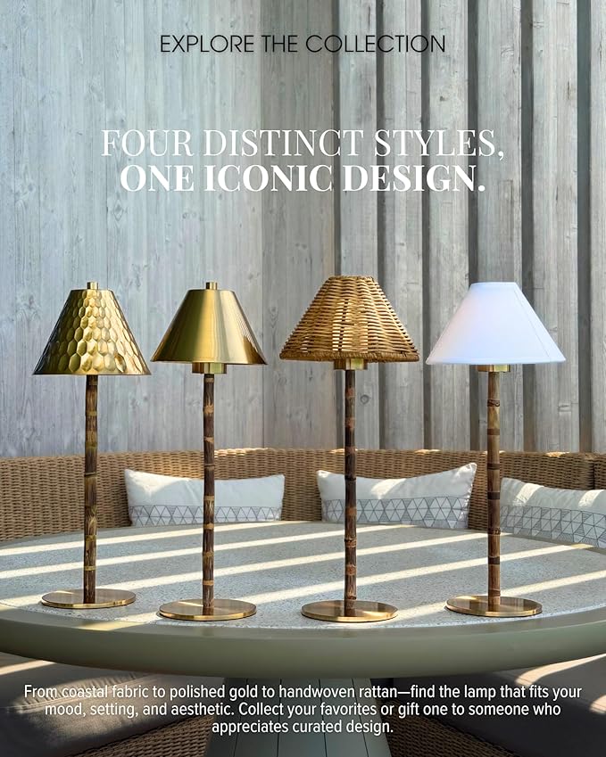 Bamboo Cordless LED Table Lamp – Rechargeable 24-Hour Battery, Dimmable Warm Light, 15" Portable Wireless Lamp with Remote for Indoor/Outdoor Use, Home, Patio, Restaurant – Textured Gold