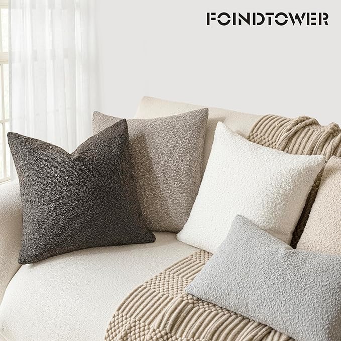 Foindtower Textured Boucle Throw Pillow Covers Accent Solid Pillow Cases Cozy Soft Decorative Couch Cushion Case for Chair Sofa Bedroom Living Room Home Decor, 18 x 18 Inch,Dark Brown