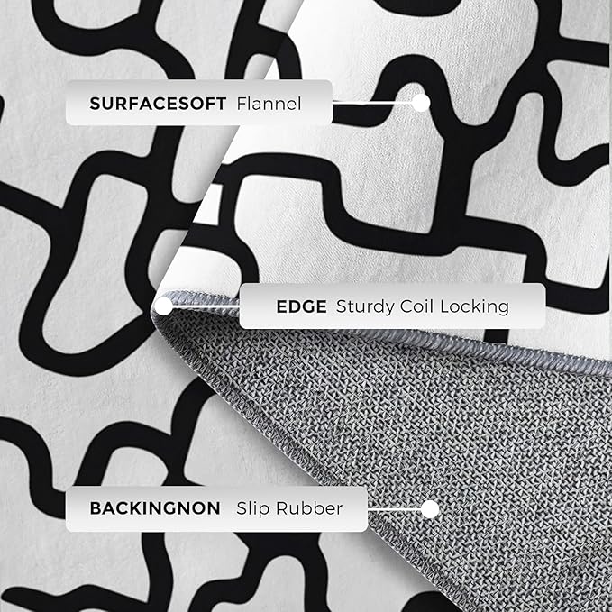 Abstract Geometric Rugs for Home Decor, 7x9 ft, Black and White Labyrinth Area Rugs for Living Room, Soft Non Slip Washable Modern Abstract Line Carpet Bedroom Decorations Dt-Ghf-31