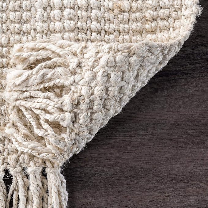 Nuloom Daniela Off-White, 3' x 5', Handmade, Jute, Tassel, Soft and Textured, High Traffic, Stain Resistant, Easy Clean, Durable Area Rug for Bedroom, Living Room, Dining Space, Foyer, Entryway