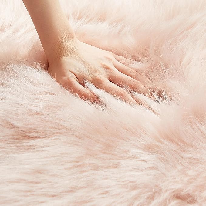 AMTOVO Faux Fur Rug, Pink Ultra Soft Fluffy Shag Sheepskin Rug, 2 x 6 ft Runner Area Rugs for Bedroom Sofa Throw Cushion Room Decor, Rectangle