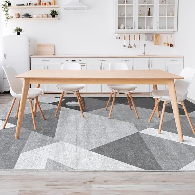 HOMFINE Washable Modern Area Rug - Geometric Style 8x10 Rugs for Living Room, Bedroom, Machine Washable Rug Soft Non Slip Non Shedding Area Rug - Grey, 8'x10'