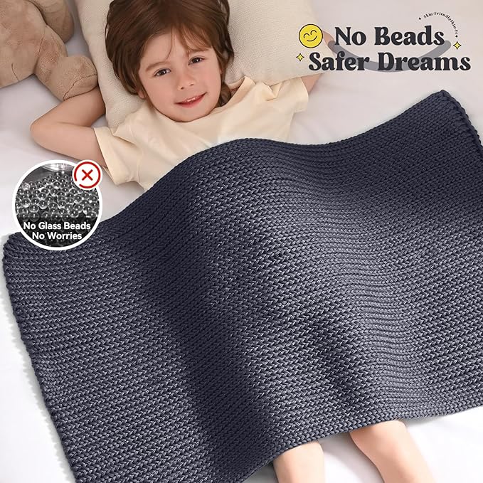 Guohaoi Knitted Weighted Lap Pad (Dark Grey 20"x30" 2lbs) No Beads Cooling Weighted Blanket Kids for Nap, Breathable Chunky Knit Blanket, Small Throw Blanket for Travel Indoor Outdoor