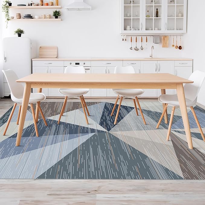 HOMFINE Washable Modern Area Rug - Geometric 10x14 Rugs for Living Room, Bedroom, Machine Washable Rug Soft Non Slip Non Shedding Area Rug - Blue, 10'x14'