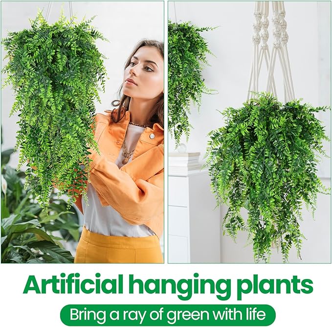 Geosar 36 Pcs Artificial Hanging Plants 32 Inch Hanging Boston Ferns Plastic Fake Plants for Wall Room Garden Wedding Garland Indoor Outdoor Decoration, No Basket
