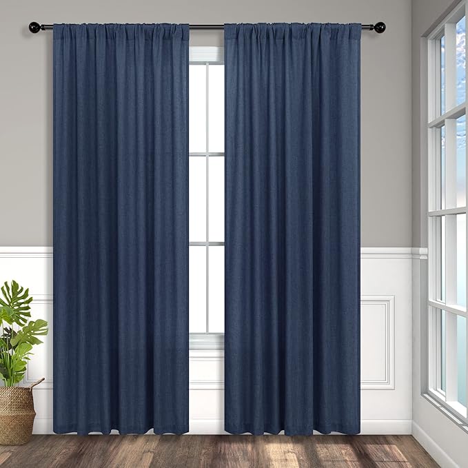 Navy Blue Curtains 84 Inch Length for Bedroom 2 Panels Back Tab Pocket Drapes Light Filtering Semi Sheer Dark Blue Curtains for Living Room Boys Space Nautical Boho Farmhouse Decor 52x84 Long Indigo