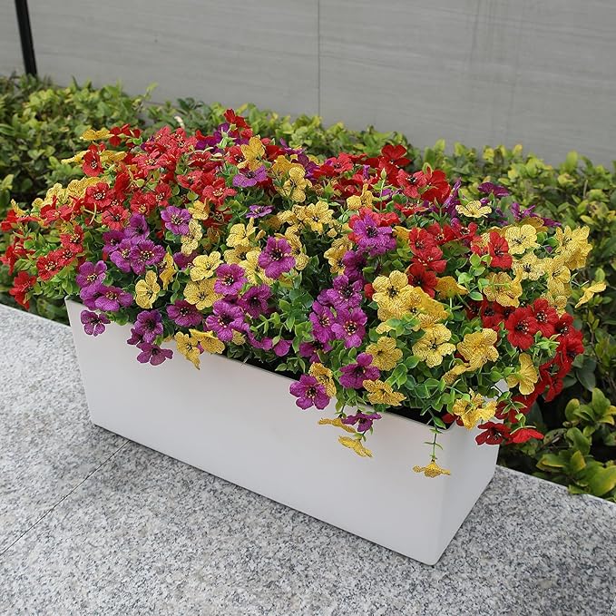 Artificial Outdoor Flowers 12 Bundles Faux Daisy Plants Look Real Spring Summer Decoration Assorted Silk Multicolor Floral Stems for Vibrant Patio Balcony Yard Decor Outside (Multi colour 2#)