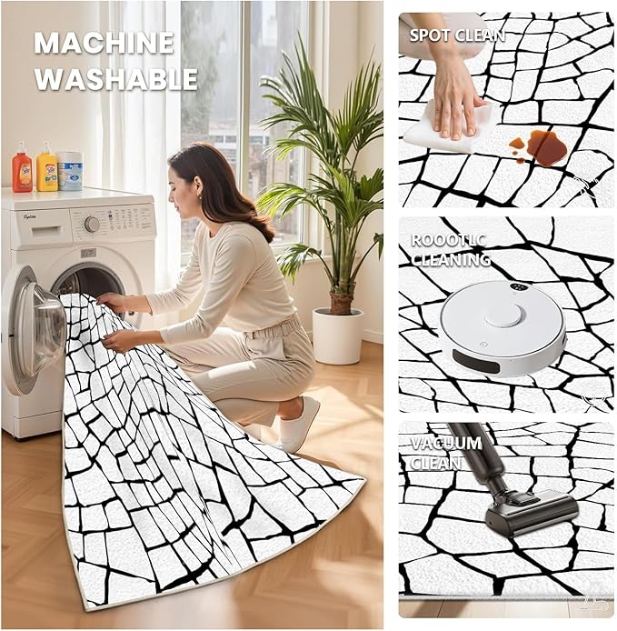 Black and White Area Rug, Abstract Rug, Contemporary Minimalist Rugs, Geometric Cracks Area Rugs, Modern Geometric Carpet for Living Room, Washable Non Slip Home Decor Mat 3x4