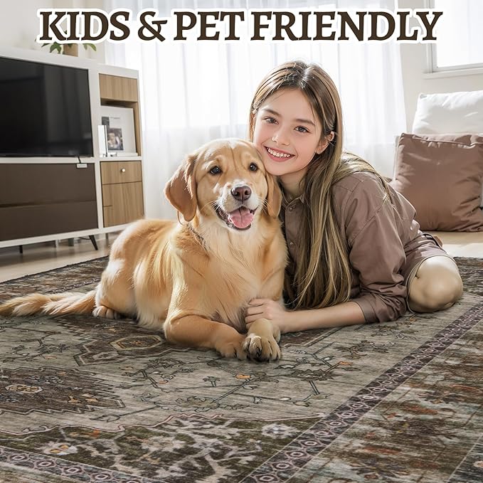 Tangsoo 2x6 Washable Runner Rug for Hallways, Non Slip Vintage Runner Rug, Soft Low Pile Long Rug Runner, Print Distressed Carpet Runners for Kitchen Bedroom Entryway Bathroom Living Room Grey