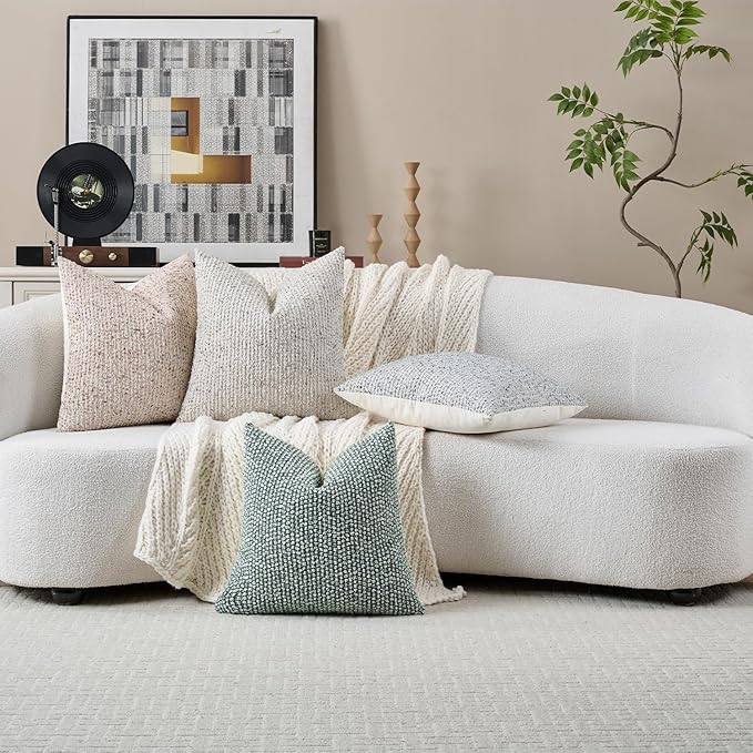 24x24 Beige Throw Pillow Cover Textured Boucle Striped Chic Morden Boho Accent Farmhouse Square Decorative Couch Pillow Cover for Home Decor Bed Sofa Living Room