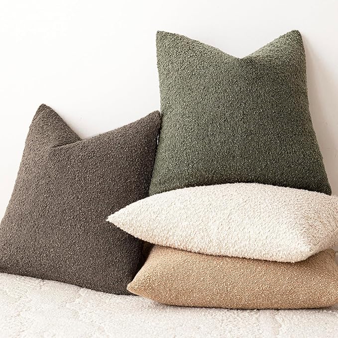 Foindtower Decorative Textured Boucle Throw Pillow Covers Accent Solid Pillow Cases Neutral Soft Cozy Couch Cushion Case for Chair Sofa Bedroom Living Room Home Decor 18x18 Inch,1PC,Moss Green