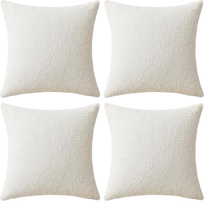 MIULEE Pack of 4 Christmas Decorative Textured Boucle Throw Pillow Covers 20x20 Inch White Accent Pillow Cases Soft Couch Cushion Covers for Modern Farmhouse Boho Chair Sofa Bed Livingroom Home Decor