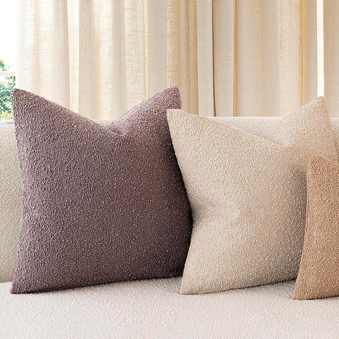 Foindtower Decorative Textured Boucle Throw Pillow Covers Accent Solid Pillow Cases Neutral Soft Cozy Couch Cushion Case for Chair Sofa Bedroom Living Room Home Decor 18x18 Inch,1PC,Dark Purple