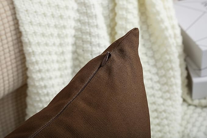 TangDepot Handmade Decorative Solid 100% Cotton Canvas Throw Pillow Covers/Pillow Shams, (24"x24", Coffee)