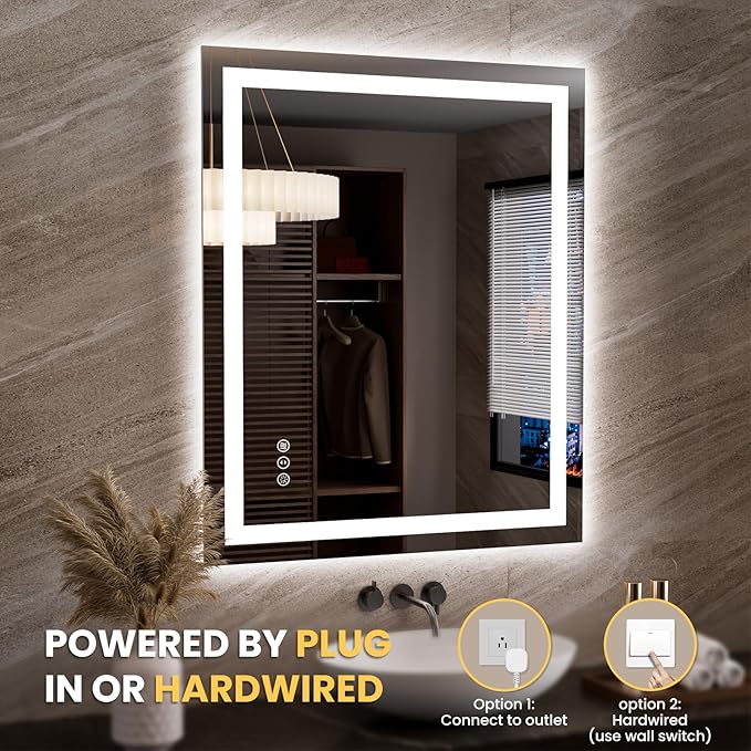 LOAAO 35.4"x29.9" LED Mirror for Bathroom, Lighted Bathroom Mirror with Lights, Anti-Fog, Dimmable, Memory Function, Easy to Install, Clear Reflection
