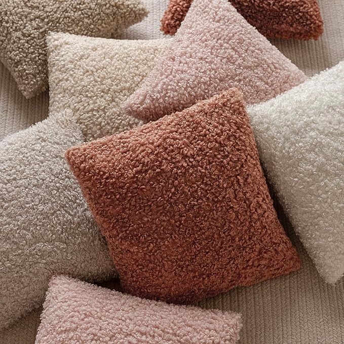 Foindtower 2 Pieces 18x18 Inch Dusty Pink, Faux Fur Throw Pillow Cover Accent Sherpa Furry Pillow Covers Fuzzy Soft Pillowcases Cozy Sheepskin Decorative Fleece Cushion Case for Bed Couch Living Room